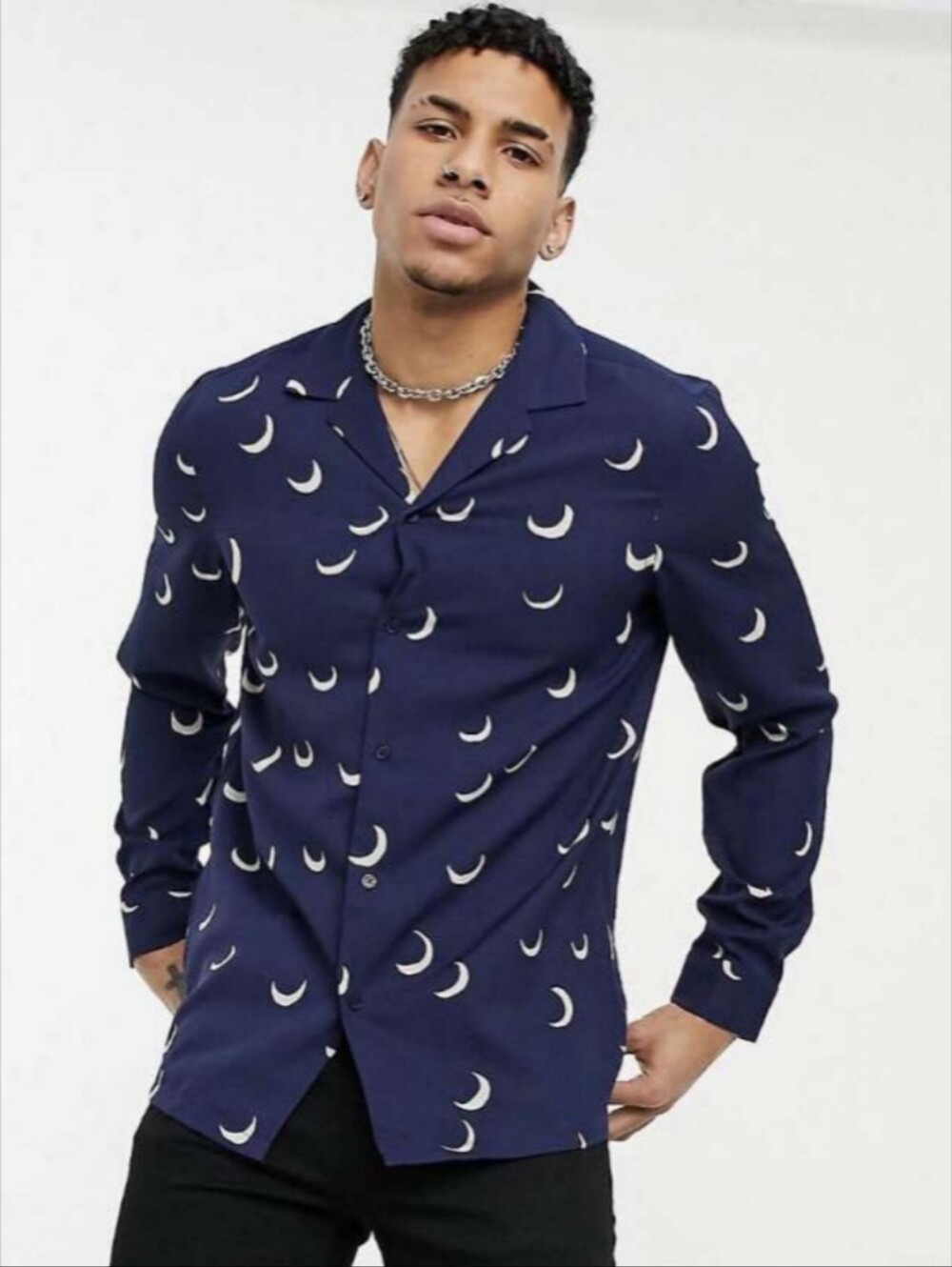 ASOS Men’s Crescent Moon Button-Up Shirt Celestial Witchy Style, Size Medium